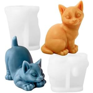 Wehous 2PCS Cat Silicone Molds, 3D Cat Animal Resin Candle Soap Molds, Cute Animal Fondant Chocolate Cake Cupcake Decor Mold, Unique Pendant Car Freshie Keychain Concrete Plaster Home Ornament Mold