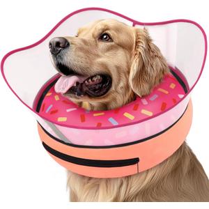 Supet Raised Inflatable Dog Cone Collar to Stop Licking, Soft Dog Cone Alternative After Surgery, Doggie Neck Donut Collar for Dogs, Donut Pink, XL(Neck 14"-18")