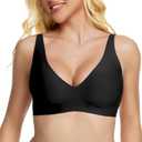 Jelly Wireless Bra Deep V Push Up Seamless T-Shirt Comfortable Plunge No Underwire Bras with Adjustable Straps Everyday Bras (M)