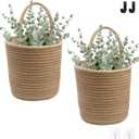 Defined Deco 2 Pack Jute Hanging Basket,Hanging Rope Basket with 4 hooks,Flower Plants Wall Basket Decor Set,Rustic Woven Basket Organizer,Boho Wall Decor for Living Room,Bedroom,Bathroom,Entryway.