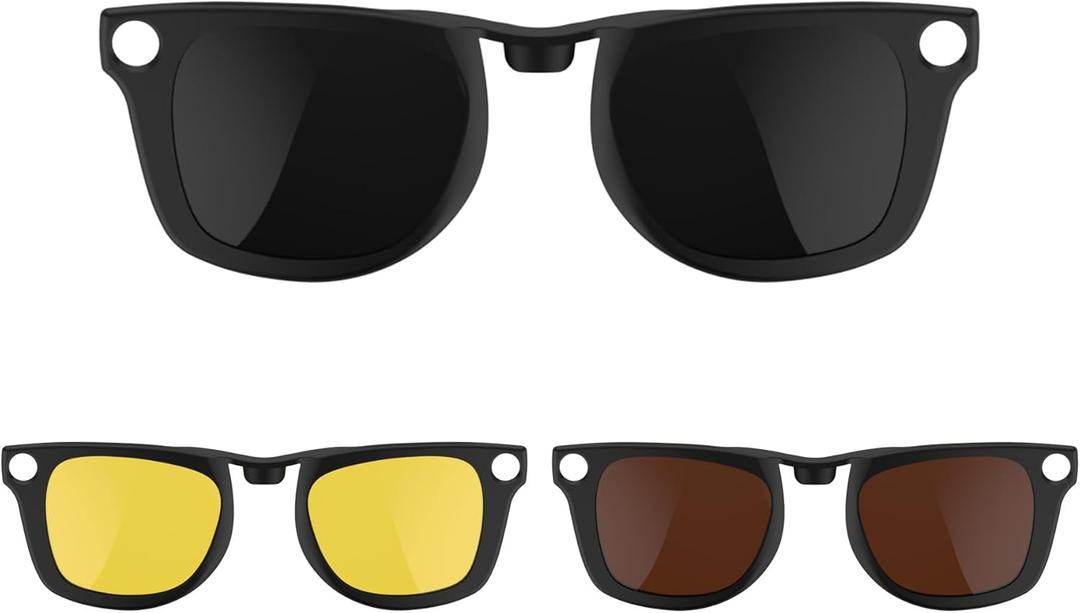 HiBloks 3Pcs Polarized Clip-on Compatible with Ray-Ban Meta Wayfarer & Gen 2 (RW4008/RW4012 Large), Discoloration Clip for Rayban Meta Gen 2 Accessories (Night Vision Yellow, Black, Brown)