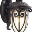 Outdoor Wall Light with Dusk to Dawn Sensor, 18 Inch Exterior Wall Lantern Fixture for House, Bronze Outside Porch Lighting with Clear Seeded Glass for Garage Front Door, Aluminium, 18in Wall Mount x 1