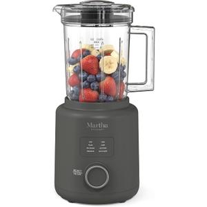 Martha Stewart 50oz Countertop Blender, Smoothie, Margarita & Ice Crushing Blender, BPA-Free Pitcher, 3 Speeds, 5 Presets, Auto-Clean Function, Dishwasher Safe, Stainless Steel Blades, Caviar Gray