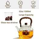 Glass Teapot with Removable Loose Tea Infuser, 50oz Stovetop Safe Glass Tea Kettle for Loose Leaf Tea, 1500ml Borosilicate Clear Tea Pot for Blooming Tea, Heat Resistant