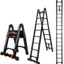 16.5 FT A Frame Telescoping Ladder, Adjustable Multi-Purpose Collapsible Extension w/Balance Bar & Wheels, Heavy Duty 330 lbs Max Capacity, Ideal for Home and Outdoor Work, Black