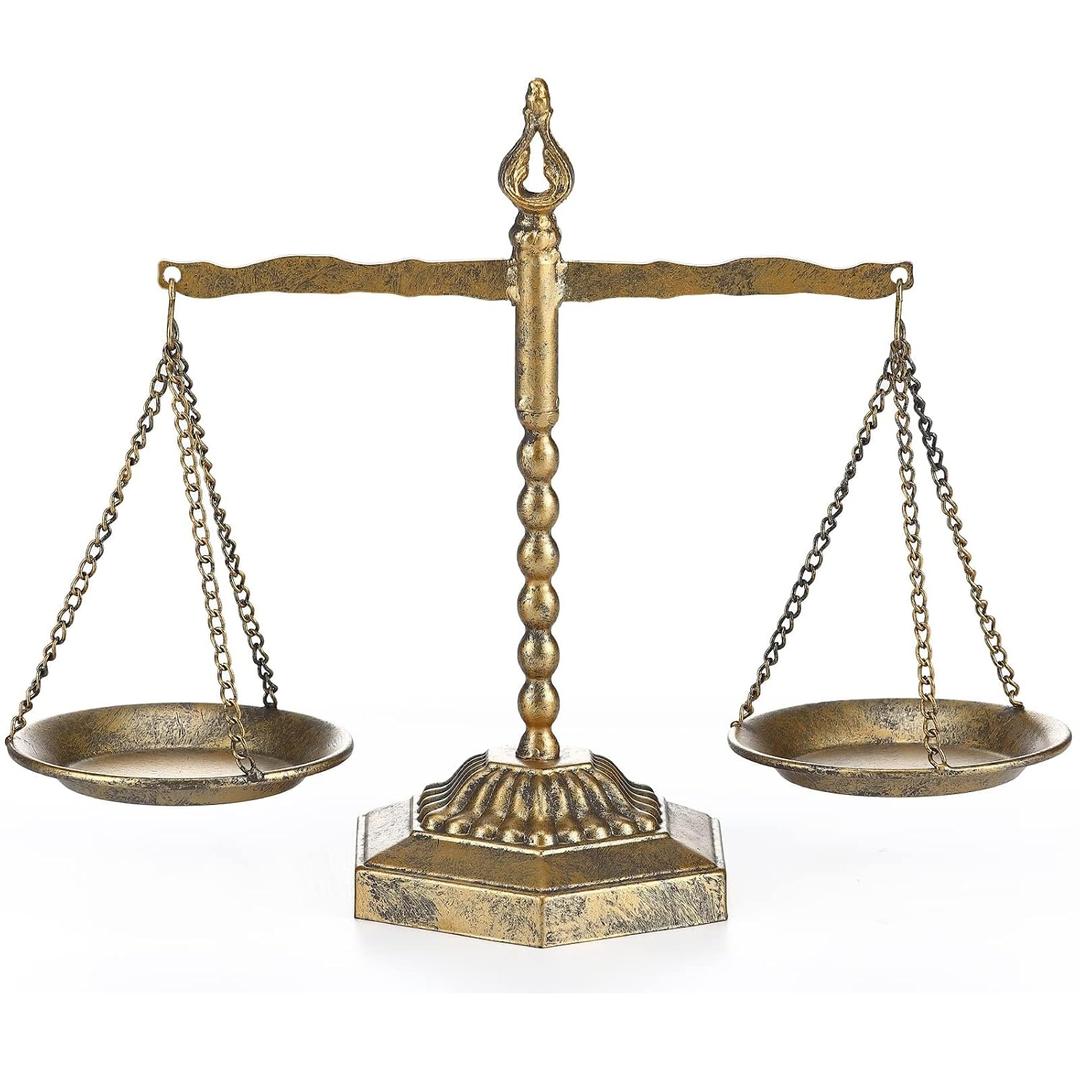 Farmhouse Table Libra Scale Decor, Metal Centerpiece Balance for Justice Home Decorative with Vintage Style Gold