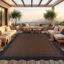 8x10 Scalloped Rug Easy Jute Washable Rug for Living Room Indoor Outdoor Black Brown Geometric Non Slip Carpet for Under Table Neutral Carpet for Backyard Patio Dining Room