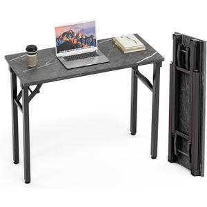 TEMI Small Computer Desk Folding Table - 35.8" Foldable Office Desk, No Assembly, Perfect for Small Spaces in Bedroom, or Apartment, Portable Mini Desk or Study Table Compact Design, Marble Greige