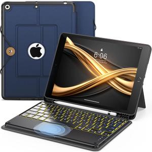 INFILAND Keyboard Case for iPad 9th/8th/7th Generation 10.2 Inch, 7-Color Backlight & High Precision Trackpad, Slim Detachable Folder Style Keyboard Case with Pencil Holder (04-Navy)