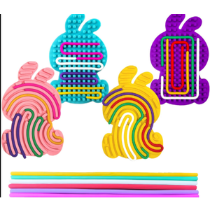 YQUQWN 4 Pcs Bunny Sensory Activity Board Double Sided Silicone Sensory Fidget Toys with 24 Strings for Kids, Adults Calming for ADHD, Autism, Anxiety for Easter Stuffers, Bulk Party Favors