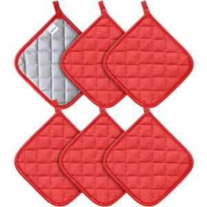 Joyhalo 6 Pack Pot Holders for Kitchen,Cotton Oven Holder with Great Heat Resistance,Non Slip Hot Pads for Kitchen Clearance,Red