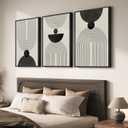 Large Framed Boho Abstract Wall Art for Living Room, 3 Piece Black and White Modern Minimalist Canvas Artwork for Walls, Bauhaus Geometric Prints Wall Decor for Bedroom Home Office Hallway, 24x36 Inch, 24" W x 36" H x 3Pcs