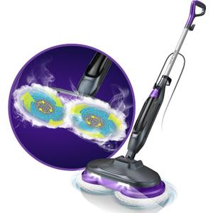 BOJUK Scrubbing Steam Mop, Steam Mops for Floor Cleaning with Rotating Pads, 4 Cleaning Modes & LED Headlights, Swivel Steering,Safe for all Sealed Hard Floors F2