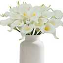 20Pcs PU Calla Lily Artificial Flowers Indoor Fake White Flowers Artificial Realistic Fake Flowers for Wedding Bouquet Home Decoration Faux DIY Party Living Room Bed Room Kitchen (White)