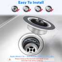 2 x 3 in 1 Kitchen Sink Drain Strainer and Stopper Kit,Stainless Steel Pop-up Kitchen Drain Stopper with Strainer Basket,Anti-Clogging Kitchen Sink Strainer for Standard 3-1/2 Inch Drain (Upgraded)