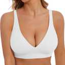 Deep V Bra Low Cut Sexy Push Up Bralettes for Women Padded Comfy Smoothing Wireless Lifting Bras Seamless Bralette (White, XL)