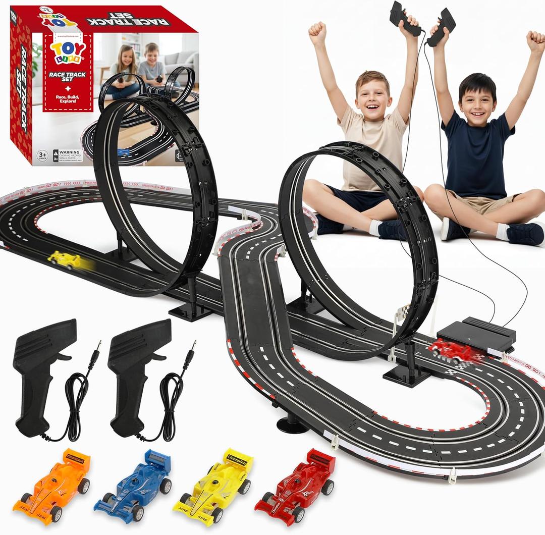 Slot Car Race Track Sets for Kids Ages 4-8, 20ft 2-Player 4-Lane Race Track with 2 RC Cars Speed-Controlled, Racing Circuit Toy for Boys 4-12, Pista de Carros para Nios