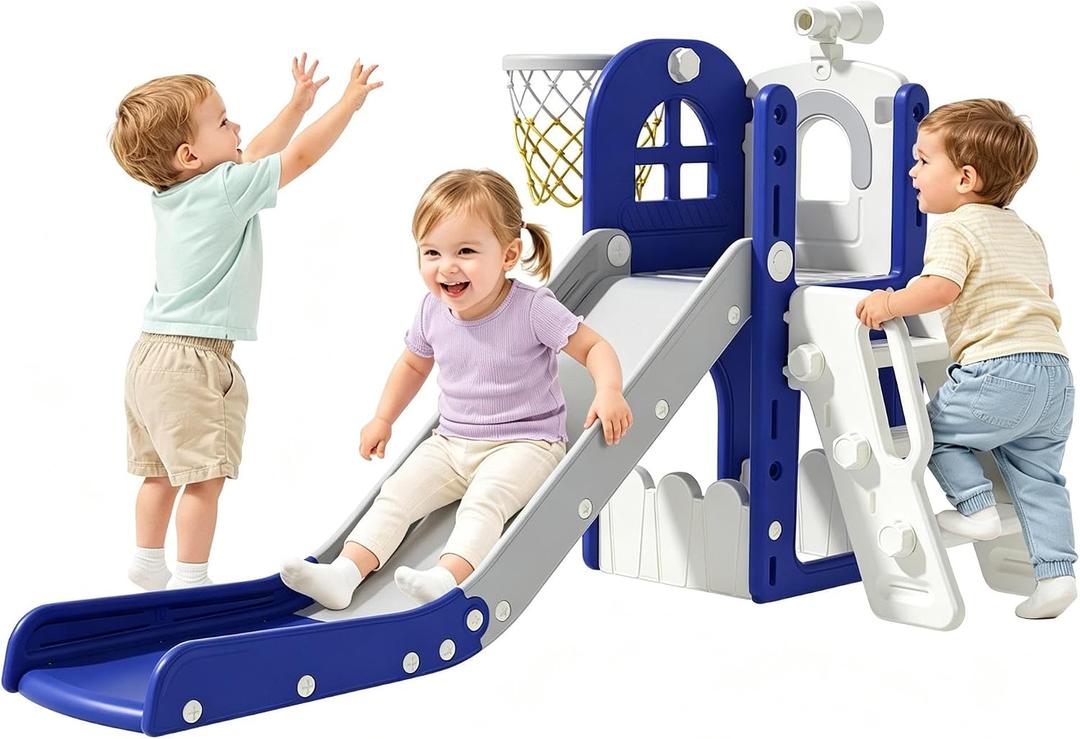 Babytronic Toddler Slide for Kids 1-3, 6-in-1 Baby Slide Indoor Playground