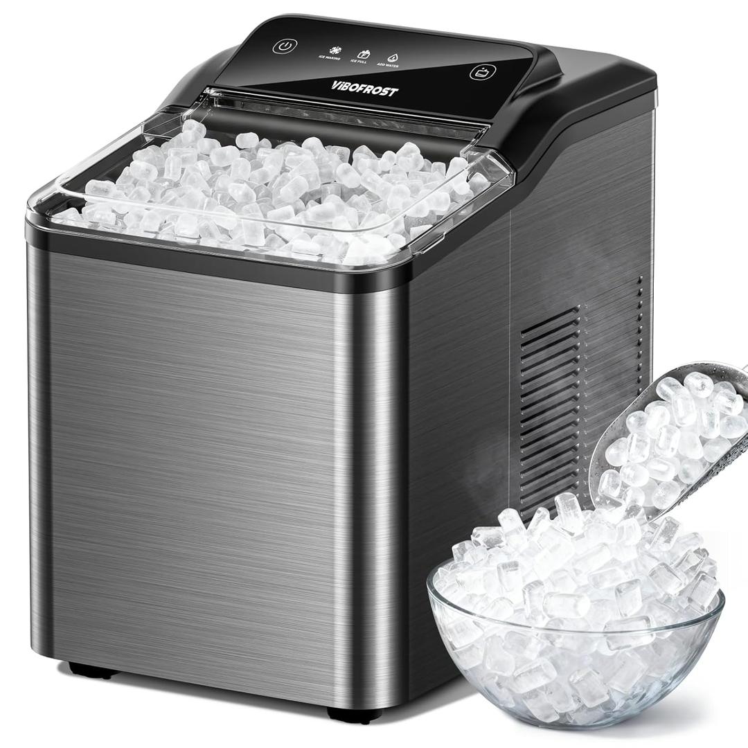 Nugget Ice Maker Countertop, 35lbs/24H Sonic & Chewable Pellet Ice, Portable Crushed Ice Machine, Self-Cleaning Anti-Scale System, 10 Cleaning Packets, Quiet Operation, Stainless Steel (Black)