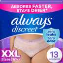 Always Discreet Adult Diapers for Women, Incontinence Underwear, Drier Than Depends, Postpartum Essentials, Disposable Briefs, Max Absorbency, Bladder Leak Protection, 2XL / XXL, 13ct