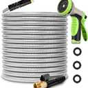75FT Metal Garden Hose 304 Stainless Steel Flexible Water Hose - No Kink & Tangle Heavy Duty Pipe with Nozzle, Durable 3/4 Brass Fittings and Valve - Rust Proof Puncture Proof for Yard Lawn