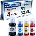 31 32XL Ink Bottles Kit Compatible for HP Smart Tank 5000 7301 651 7001 7602 6001 551 5101 5102 7302 7601 6002 5103 755 757 All-in-One Ink-Tank Printers black,cyan,magenta,yellow ink refill bottles