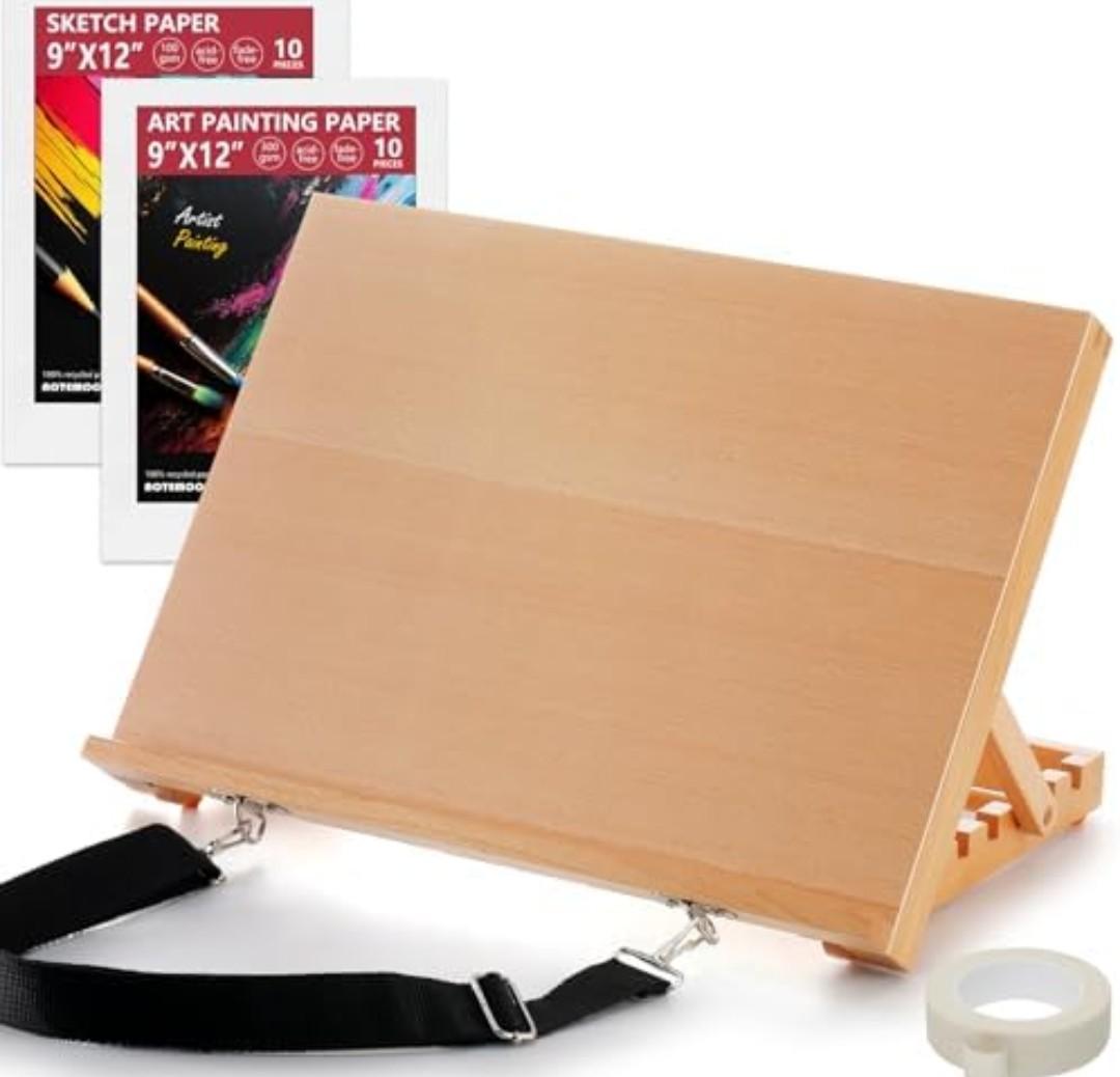 Tabletop Easel for Painting, 16.5"x12" Adjustable Portable Beechwood Drawing Board with Detachable Strap, Art Easel Includes Art Painting Papers, Sketch Papers and Masking Tape, Ideal for Diamond Art