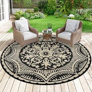 Capslpad 6x6 Outdoor Rug for Patio Clearance Reversible Mat Round Portable Plastic Straw Carpet Waterproof Boho Outside Area Rug for RV Camping Picnic Pool Tent Balcony Beach Deck, Black and Brown Capslpad 6x6 Outdoor Rug for Patio Clearance Reversible Mat Round Portable Plastic Straw Carpet Waterproof Boho Outside Area Rug for RV Camping Picnic Pool Tent Balcony Beach Deck, Black and Brown