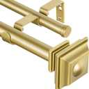 KAMANINA 1 Inch Double Curtain Rods 72 to 144 Inches (6-12 Feet) Telescoping Gold Curtain Rod for Windows 69 to 140 Inches, Long Drapery Rods with Square Finials