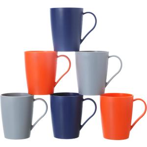 4 x Coffee Mugs Set of 6, 12 Ounce Unbreakable Coffee Cups with Handle, 3 Basic Colors, Reusable Plastic Mugs Dishwasher Safe