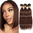 Straight Human Hair Bundles 12 14 16 Inch #4 Chocolate Brown Bundles Human Hair Dark Brown Straight Unprocessed Native Virgin Hair 50G Per Bundle 3 Extensions Weave for Women