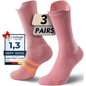 Womens Coolmax Bamboo Viscose Compression Running Crew Socks, Moisture-Wicking Anti-Blister Hiking&Gym Athletic (Medium, Dusty Pink), 3 Pairs 