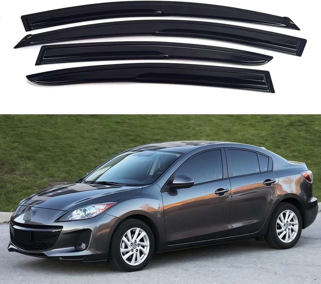 Window Visors for 2010 2011 2012 2013 Mazda 3 SedanRain Guards Sun Shields Window Deflector, Tape-on, Mugen Style, 4 PCS