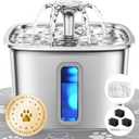Veken Innovation Award Winner Stainless Steel Cat Water Fountain, 95oz/2.8L Automatic Pet Fountain Dog Water Dispenser with Replacement Filters & Silicone Mat, Gifts for Cats, Dogs (Silver)