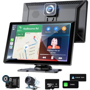 9 inch Wireless Carplay Screen: Portable Car Stereo Compatible with Apple Carplay & Android Auto, Car Play Touch Screen with 4K Dash Cam/1080p Backup Camera/GPS Navigation/Bluetooth/Mirror Link