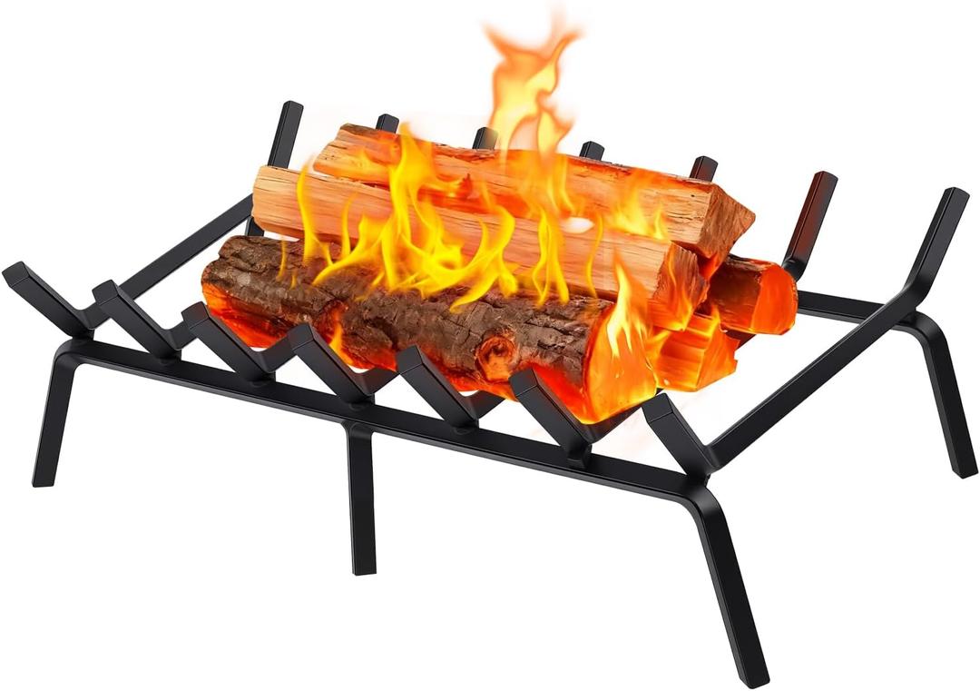 24 Inch Fireplace Grate, Heavy Duty Carbon Steel Firewood Log Holder with 6 Legs - Rust-Proof, High Temp Resistant for Indoor Fireplace, Outdoor Fire Pit, Camping & Wood Stove