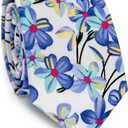Men's Floral Print Cotton Necktie 2.56" Skinny Tie Suitable for Various Occasions (07)