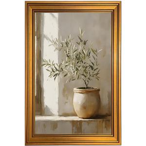 BRUZYIYE Gold Framed Wall Art Vintage Green Olive Tree Neutral Botanical Canvas Prints Rustic Plant Paintings Wall Decor Farmhouse Decor Pictures for Living Room Bathroom Bedroom 16x24inch