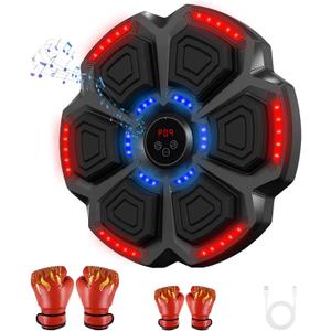 Music Boxing Machine for Adults, Kids, Wall Mounted Bluetooth Boxing Music Workout Machine with Gloves, 9 Modes & 9 Speeds Interactive Punching Equipment for Training at Home, Office and Gym (Black red)