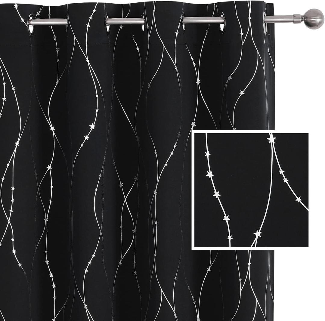 SMILE WEAVER Black Blackout Curtains for Living Room 54 Inch Long 2 Panels,Room Darkening Bedroom Curtain-Grommet Soft Thick Window Drapes Energy Saving Noise Reducing Thermal Insulated