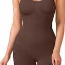 BRABIC Waist Trainer Bodysuit for Women Tummy Control Shapewear Round Neck Seamless Butt Lifter Full Body Shaper, Size ~S-M, Brown