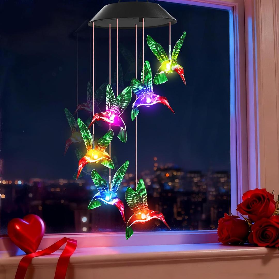 Valentines Day Gifts for Her Mom Grandma, Mother Birthday Gardening Hummingbird Gifts for Women, Winzwon Wind Chimes Solar Lights Outdoor Decor for Garden Patio Yard Porch