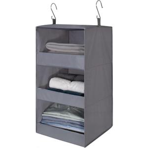 GRANNY SAYS 3-Shelf Hanging Closet Organizer and Storage, Collapsible Hanging Closet Shelves, Hanging Organizer for Closet & RV, Gray, 29 " H X 12" W X 12" D, 1-Pack