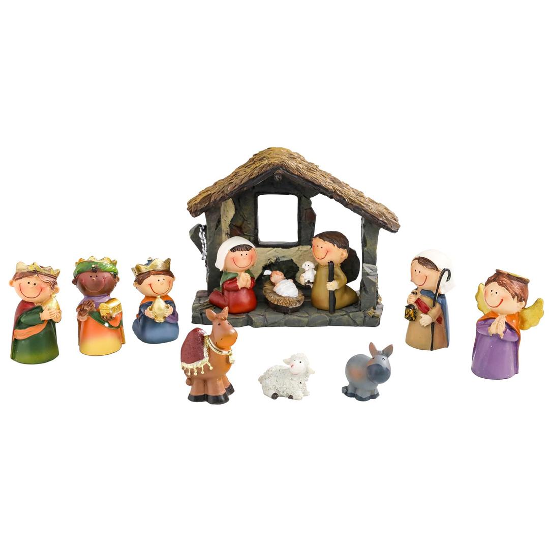 Chonsun Nativity Christmas Village 3.5 Inch 12 PCS Nativity Scene Collectible Bulidings Christmas Village Scene Vintage Xmas Holiday Decorations Displays for Indoor Room Desktop Decor