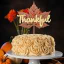 2 x Gyufise 1 Pack Thankful Glitter Cake Topper Happy Thanksgiving Day Cake Decoration for Fall Harvest Party Clear Treat Picks Autumn Party Supplies (Brown)