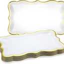 Havawish 24 Pcs 9" x 13" Gold Disposable Paper Serving Trays and Platters Food Platters for Parties White Trays Cupcake Platter Bandejas Decorativas para Fiestas for Birthday Party Weddings