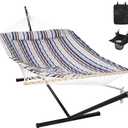 ANOW Outdoor Double Hammock with Stand, Portable Hammock with Detachable Pillow and Pad for Garden Yard Outside, 450 LBS Weight Capacity, Blue Seaside