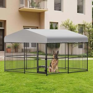 PeakPursuit Outdoor Dog Kennel, 10x10x6 FT Dog Kennel Outside with Lock, Dog Enclosures for Large Dogs with UV-Resistant Waterproof Cover for Outside