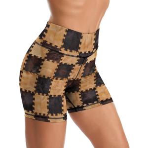 Yoga Shorts High Waisted Tummy Control Biker Shorts for Womens Athletic Running Workout Gym Tennis Shorts (Brown, S)
