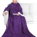 PAVILIA Fleece Blanket with Sleeves for Women Men Adults, Wearable Blanket Warm Soft Plush, Snuggle Pocket Sleeved TV Throw Wrap, Cozy White Elephant Gifts Ideas Mom Wife, Dark Purple